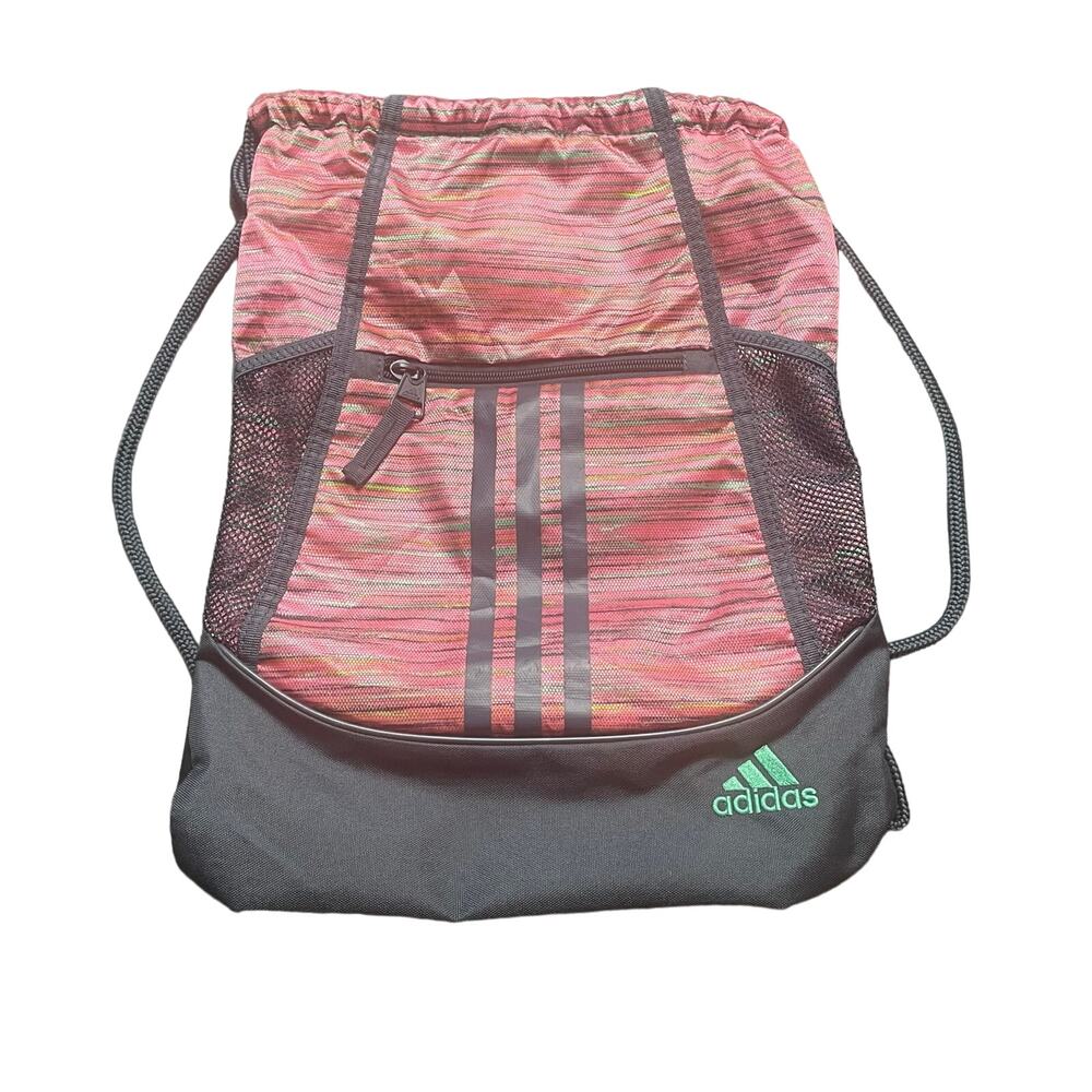 Adidas Alliance II Sack Pack With Zipper Pocket Multi-Color Pink Gray‎ Green